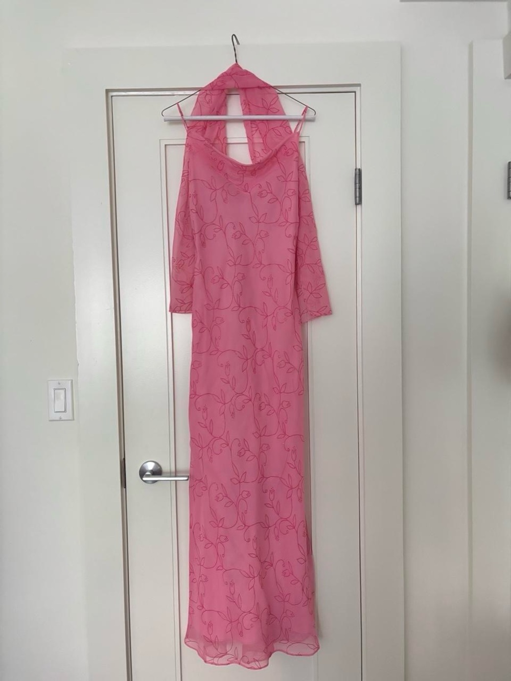 Vintage 90s Chica’s Pink Floral Glitter Maxi Prom Formal Dress size small